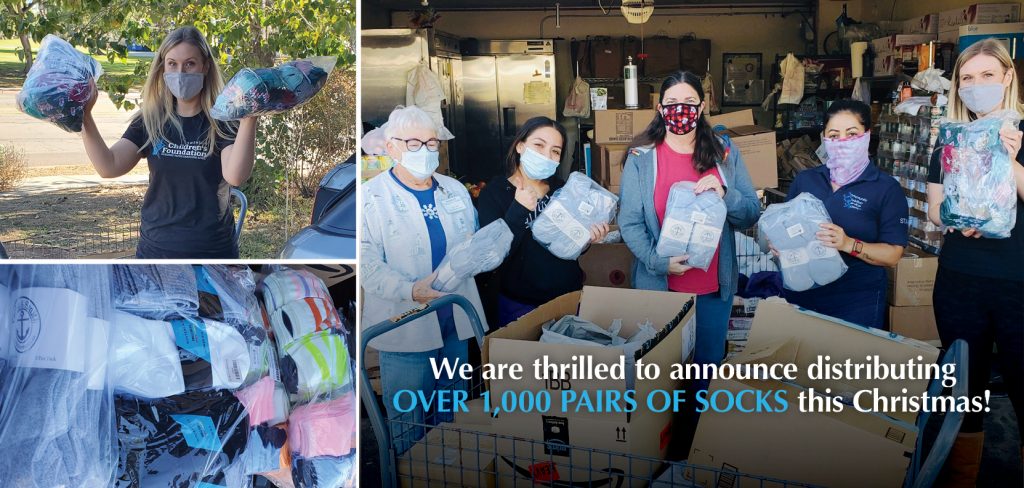 Photos from Swenson Children's Foundation donation of over 1,000 socks to to those in need